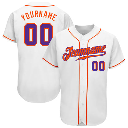 Custom White Purple-Orange Authentic Baseball Jersey - Sky-Custom