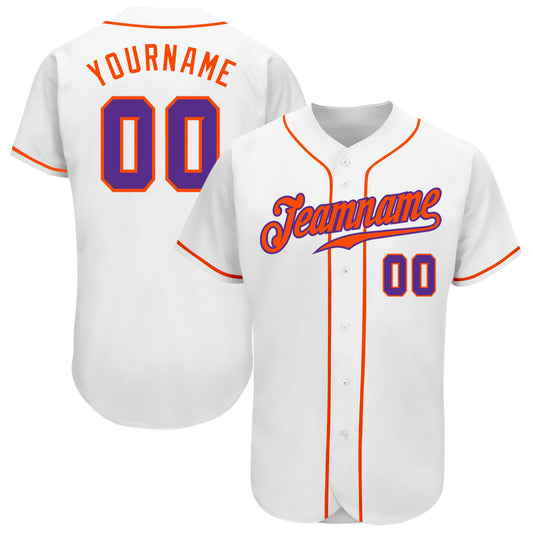 Custom White Purple-Orange Authentic Baseball Jersey - Sky-Custom
