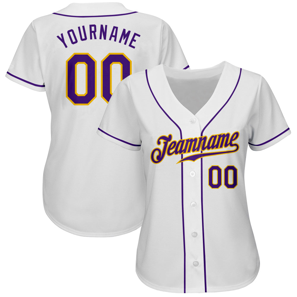 Custom White Purple-Gold Authentic Baseball Jersey - Sky-Custom