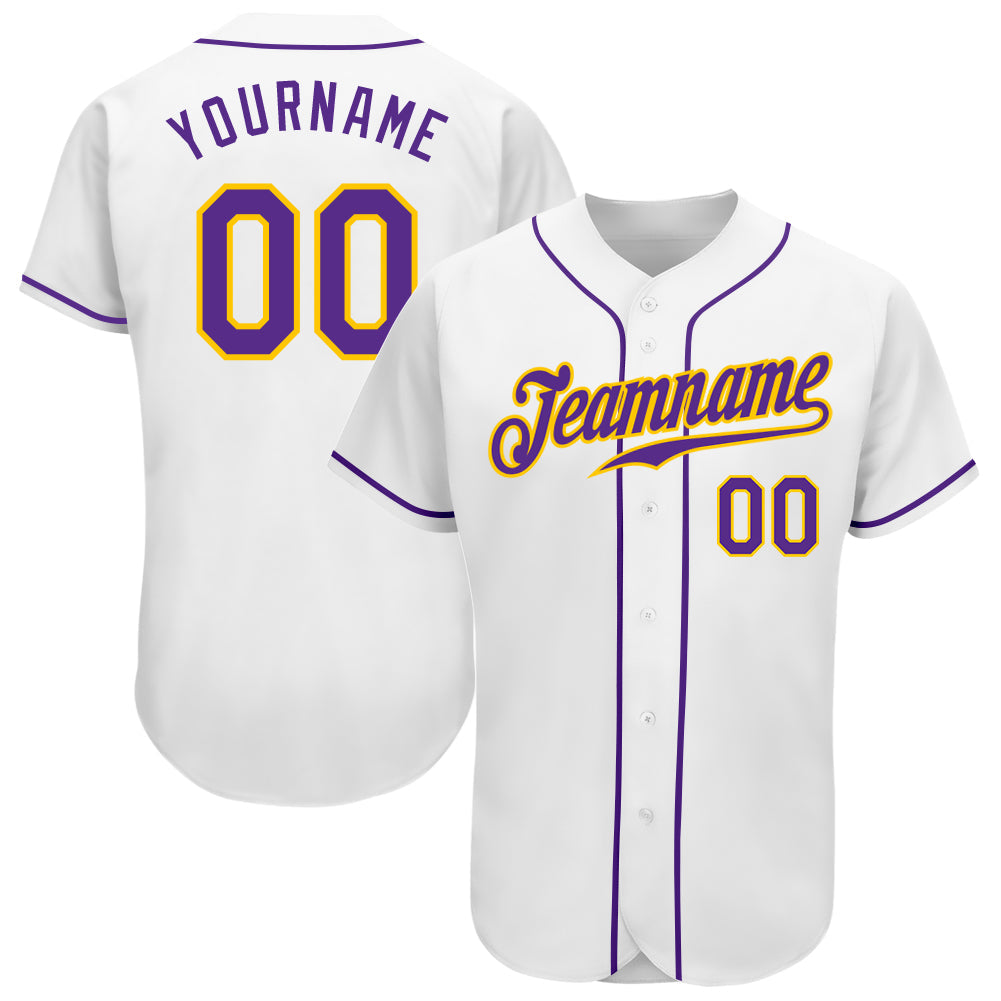 Custom White Purple-Gold Authentic Baseball Jersey - Sky-Custom