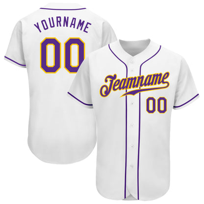 Custom White Purple-Gold Authentic Baseball Jersey - Sky-Custom