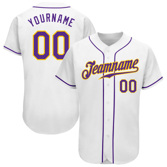 Custom White Purple-Gold Authentic Baseball Jersey - Sky-Custom