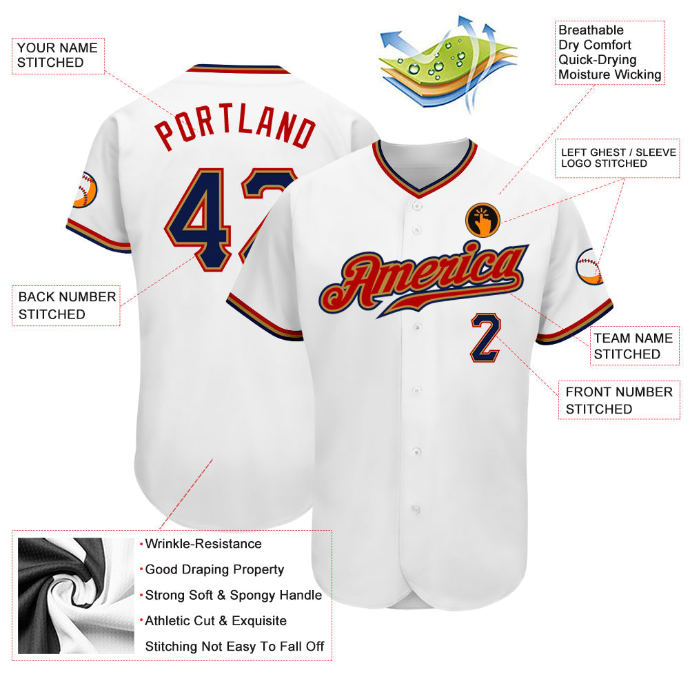 Custom White Navy-Old Gold Authentic Baseball Jersey - Sky-Custom