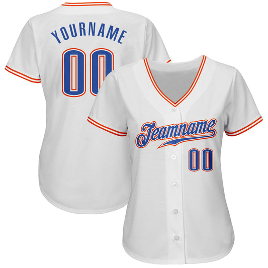 Custom White Blue-Orange Authentic Baseball Jersey - Sky-Custom