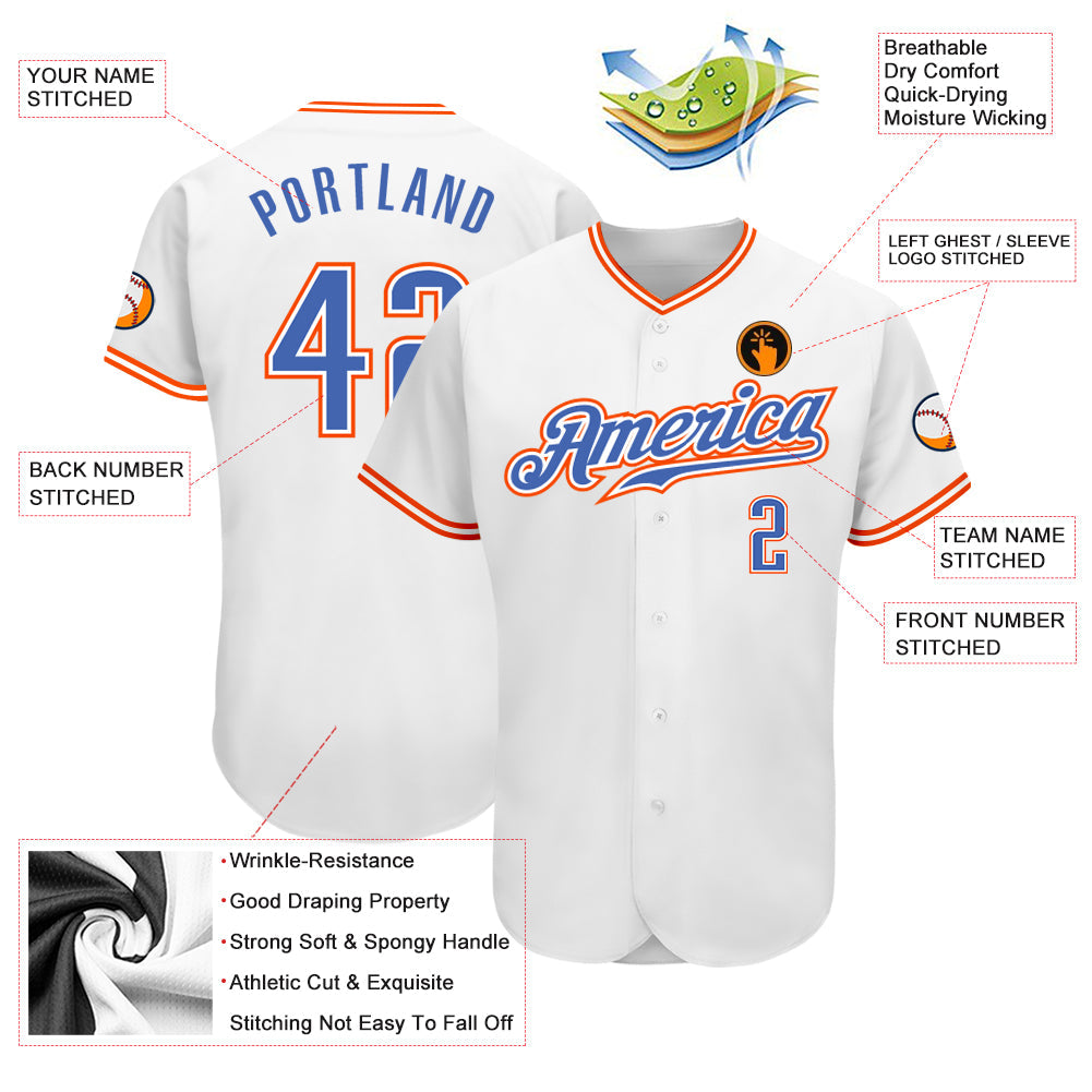 Custom White Blue-Orange Authentic Baseball Jersey - Sky-Custom