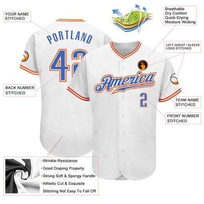 Custom White Blue-Orange Authentic Baseball Jersey - Sky-Custom