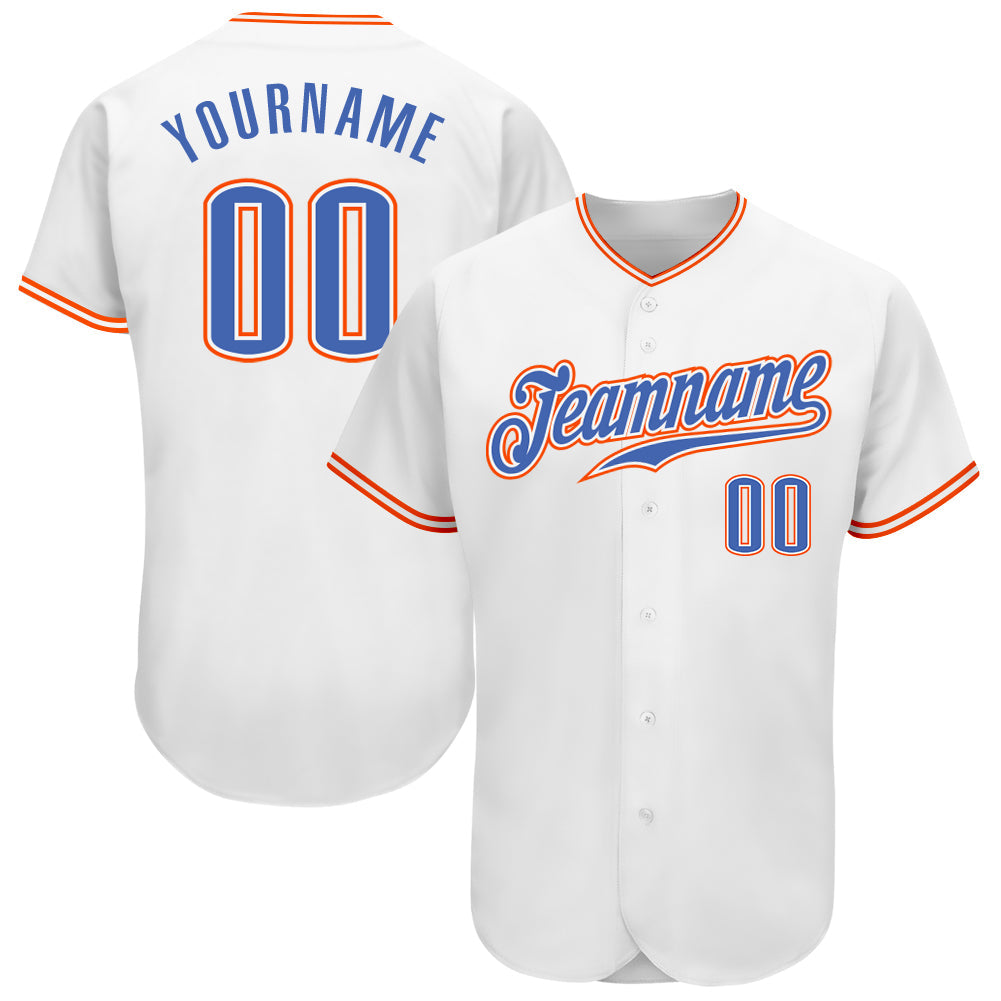 Custom White Blue-Orange Authentic Baseball Jersey - Sky-Custom