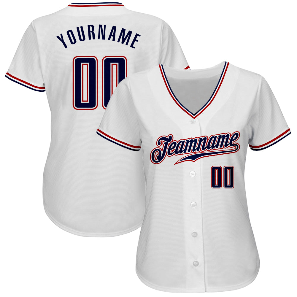 Custom White Navy-Red Authentic Baseball Jersey - Sky-Custom