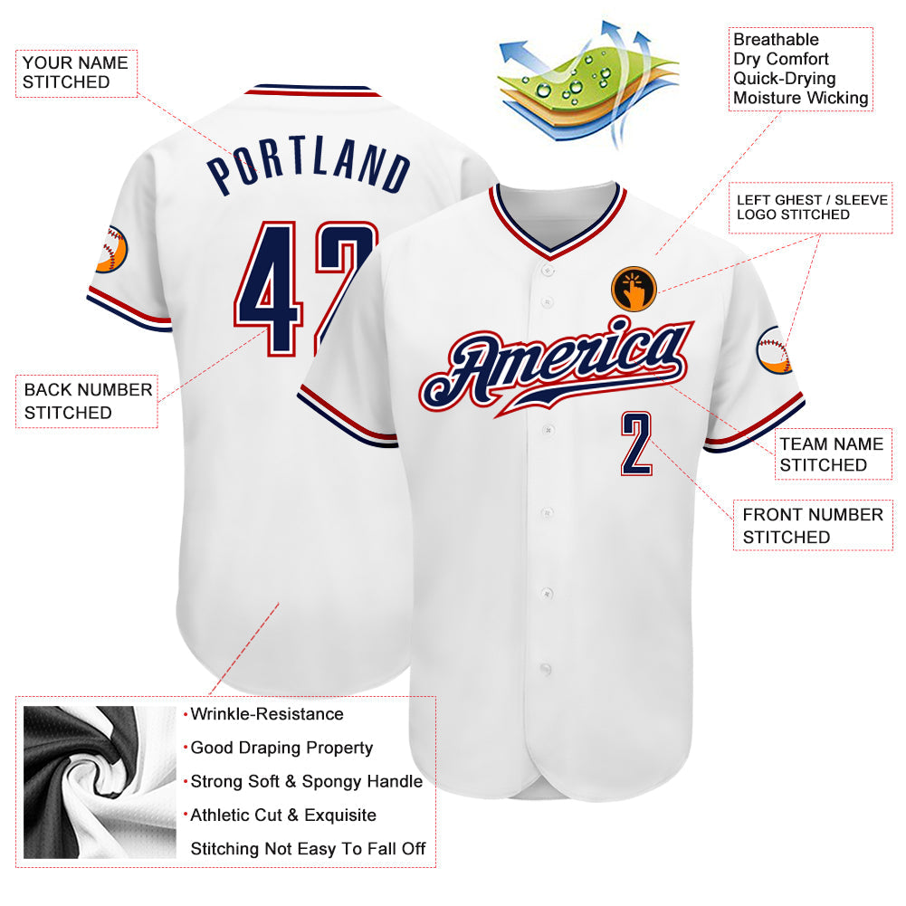 Custom White Navy-Red Authentic Baseball Jersey - Sky-Custom