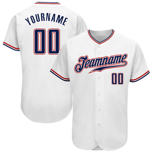 Custom White Navy-Red Authentic Baseball Jersey - Sky-Custom