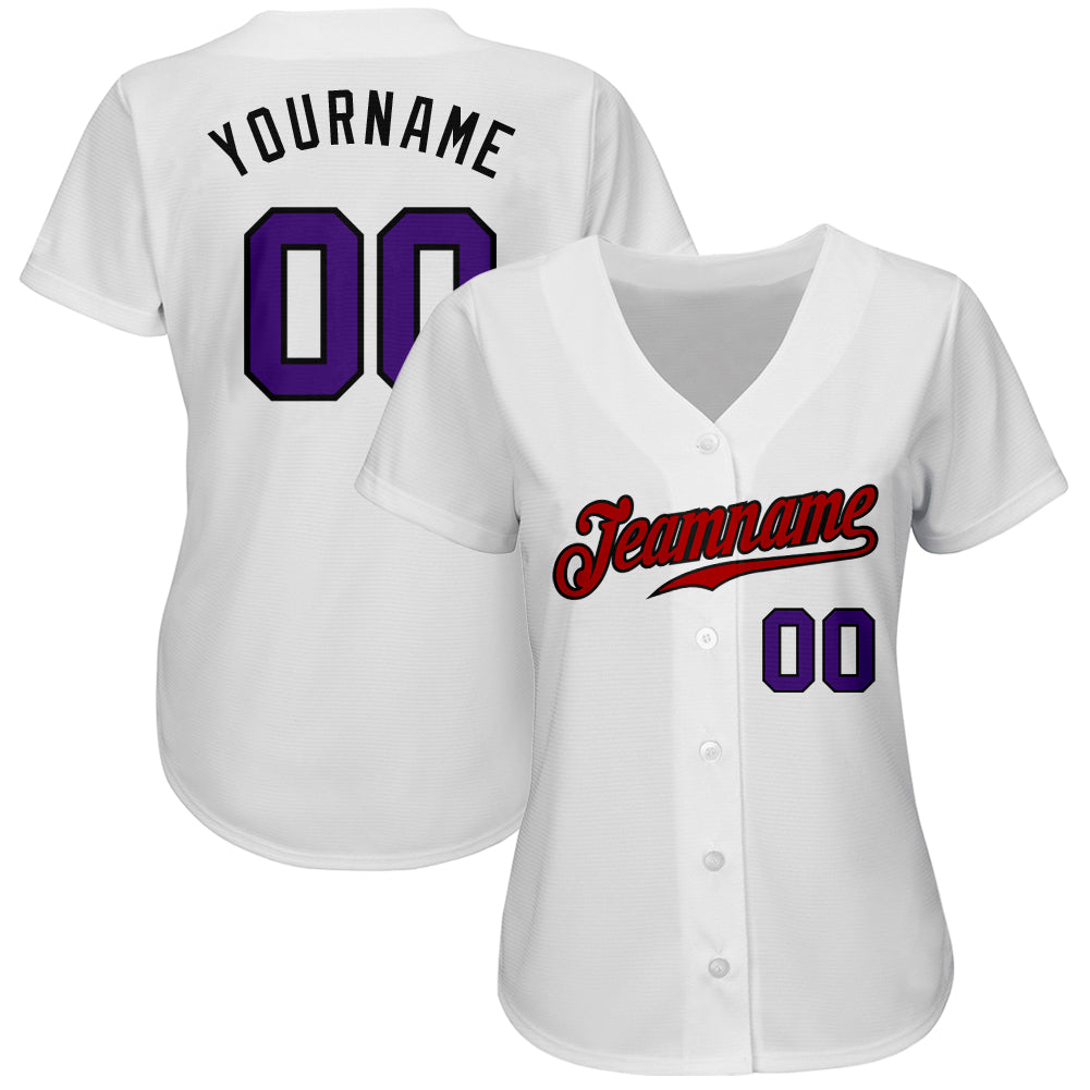 Custom White Purple-Red Authentic Baseball Jersey - Sky-Custom