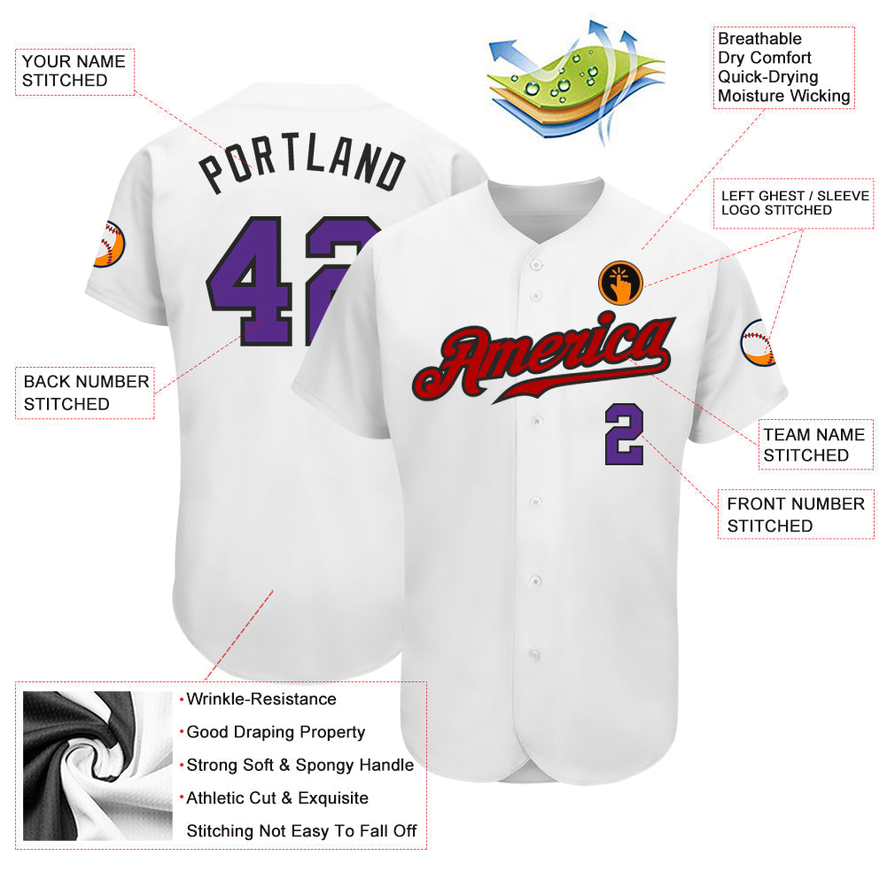 Custom White Purple-Red Authentic Baseball Jersey - Sky-Custom