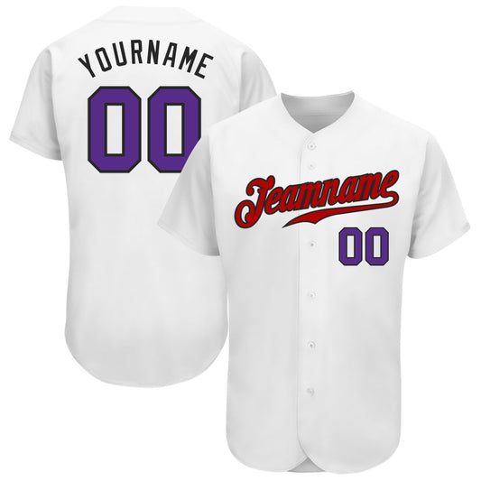 Custom White Purple-Red Authentic Baseball Jersey - Sky-Custom