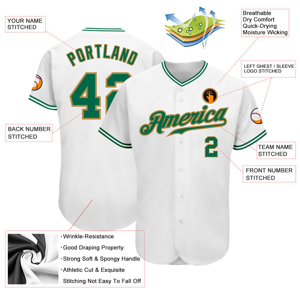 Custom White Kelly Green-Old Gold Authentic Baseball Jersey - Sky-Custom