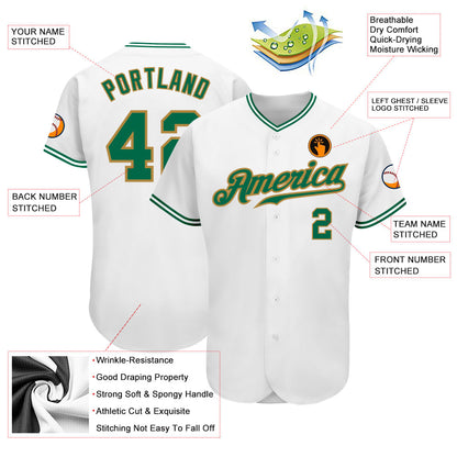 Custom White Kelly Green-Old Gold Authentic Baseball Jersey - Sky-Custom