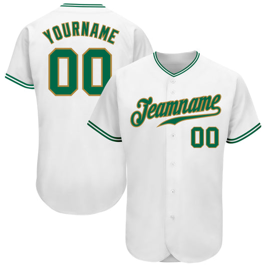 Custom White Kelly Green-Old Gold Authentic Baseball Jersey - Sky-Custom