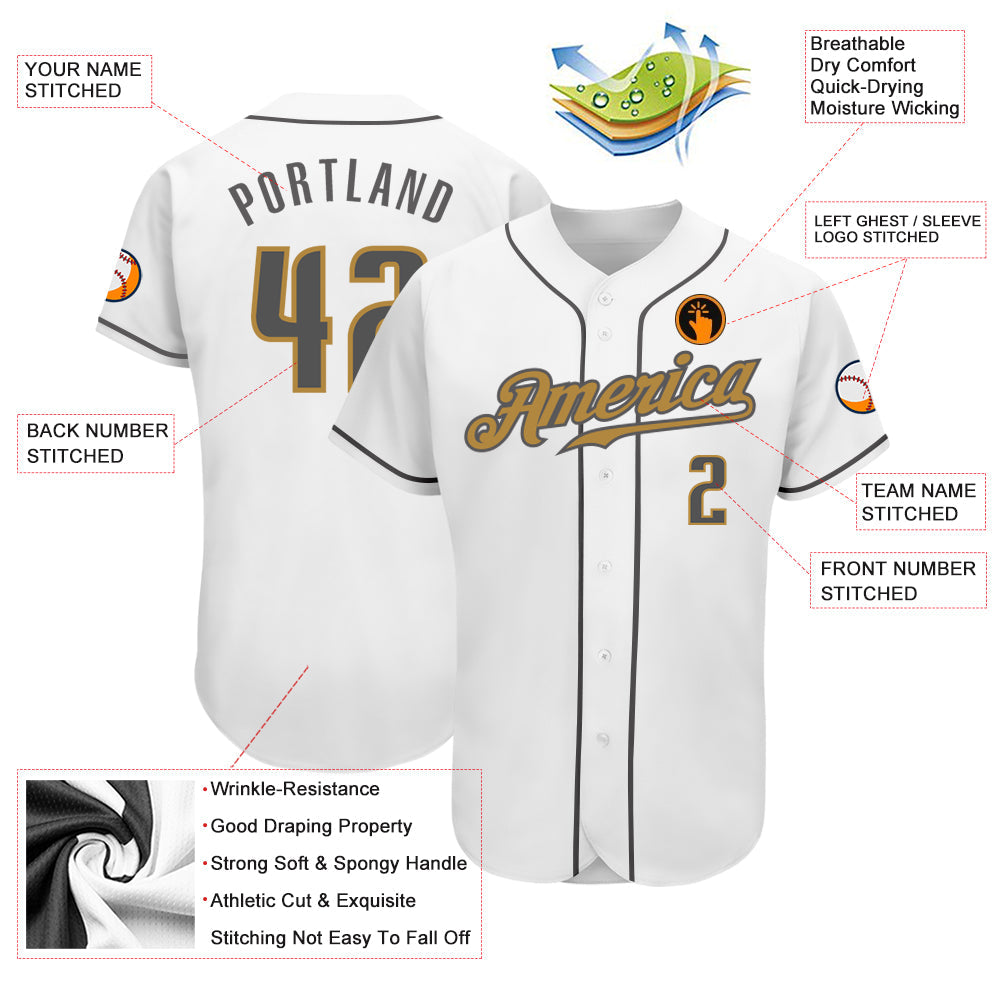 Custom White Steel Gray-Old Gold Authentic Baseball Jersey - Sky-Custom