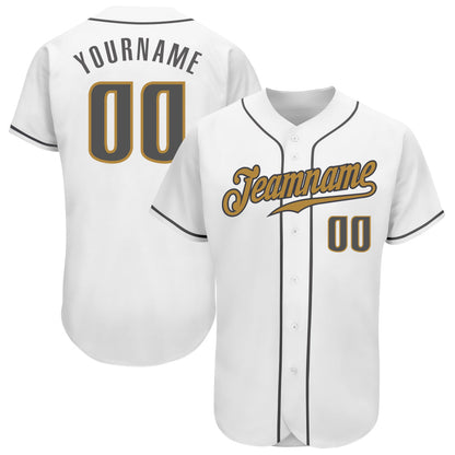 Custom White Steel Gray-Old Gold Authentic Baseball Jersey - Sky-Custom