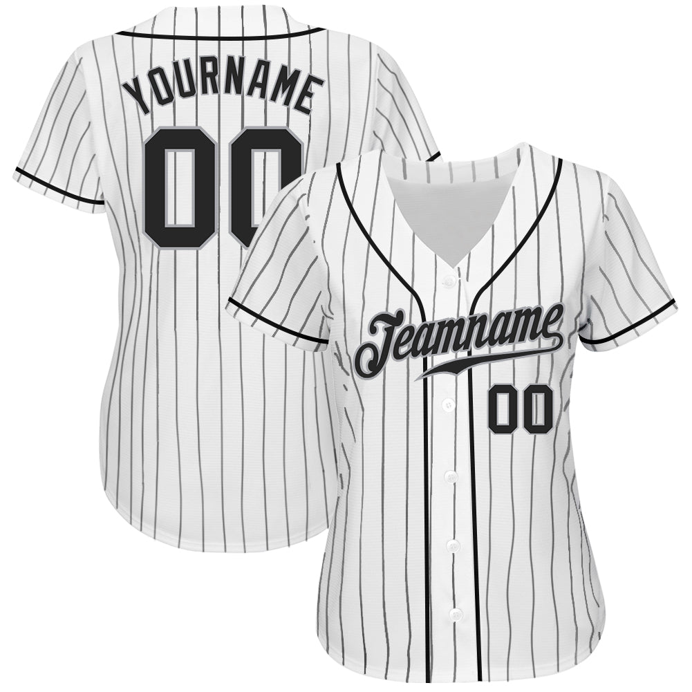 Custom White Black Pinstripe Black-Gray Authentic Baseball Jersey - Sky-Custom