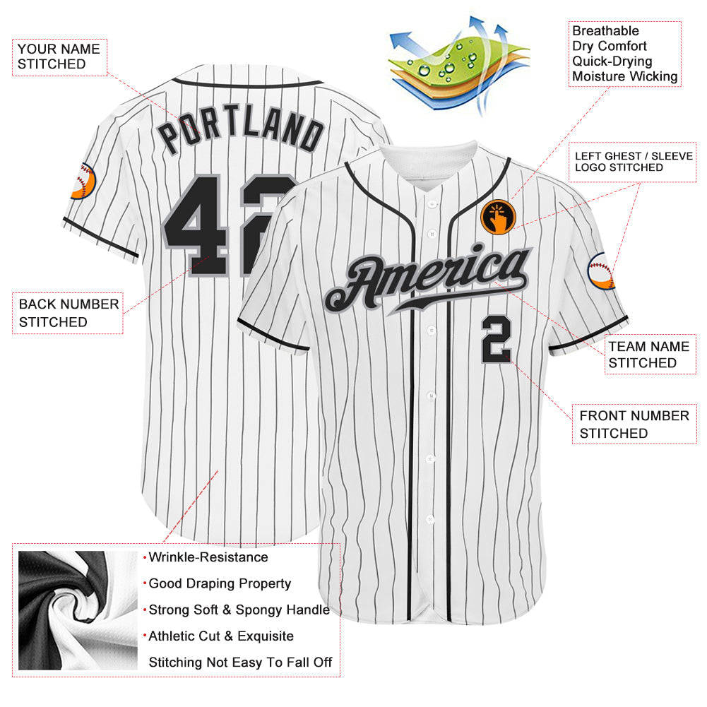 Custom White Black Pinstripe Black-Gray Authentic Baseball Jersey - Sky-Custom