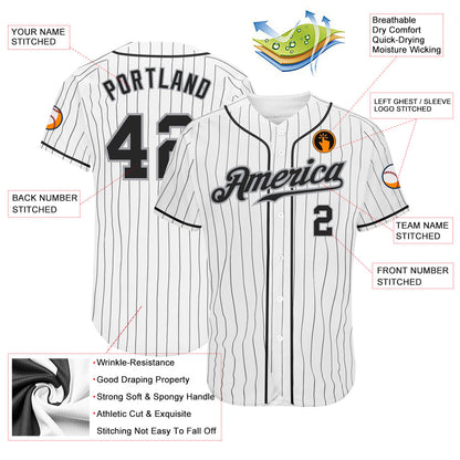 Custom White Black Pinstripe Black-Gray Authentic Baseball Jersey - Sky-Custom
