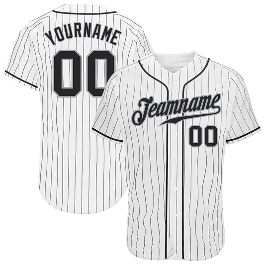Custom White Black Pinstripe Black-Gray Authentic Baseball Jersey - Sky-Custom