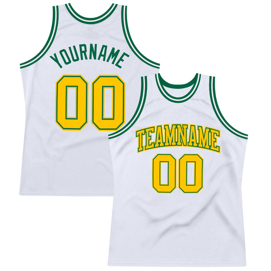 Custom White Gold-Kelly Green Authentic Throwback Basketball Jersey - Sky-Custom