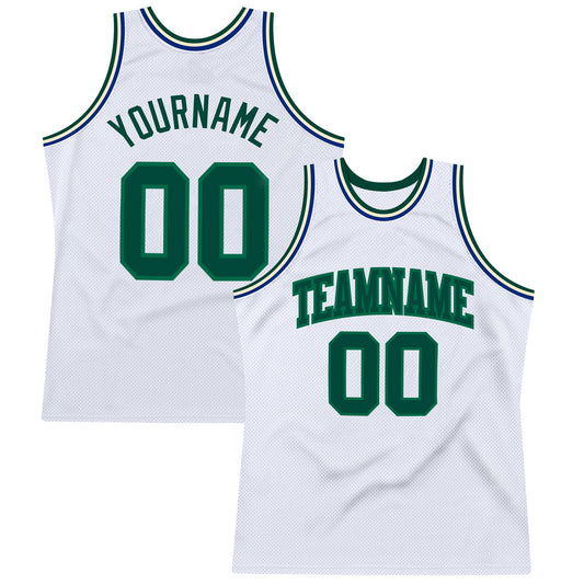 Custom White Green-Kelly Green Authentic Throwback Basketball Jersey - Sky-Custom