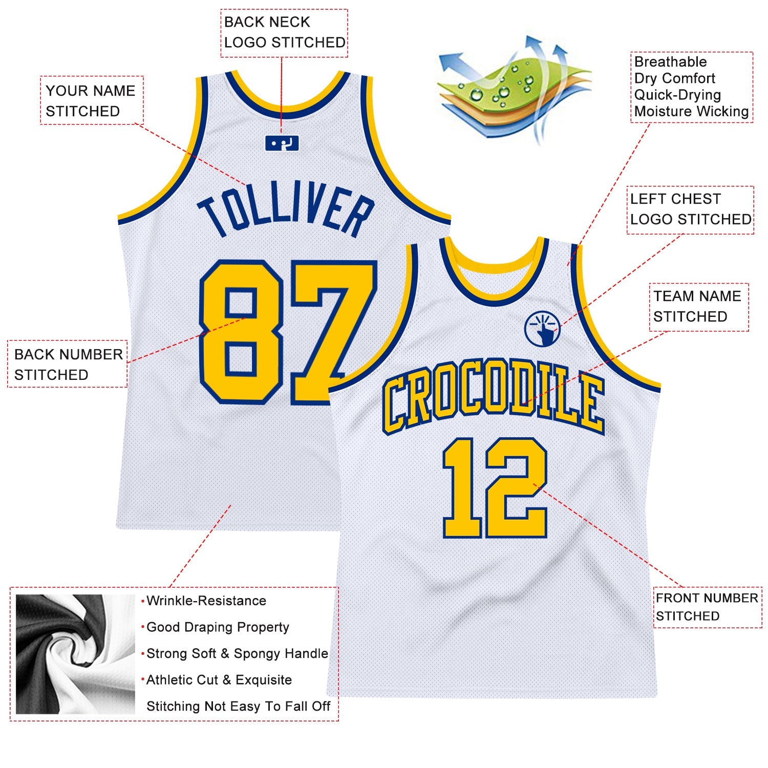 Custom White Gold-Royal Authentic Throwback Basketball Jersey - Sky-Custom
