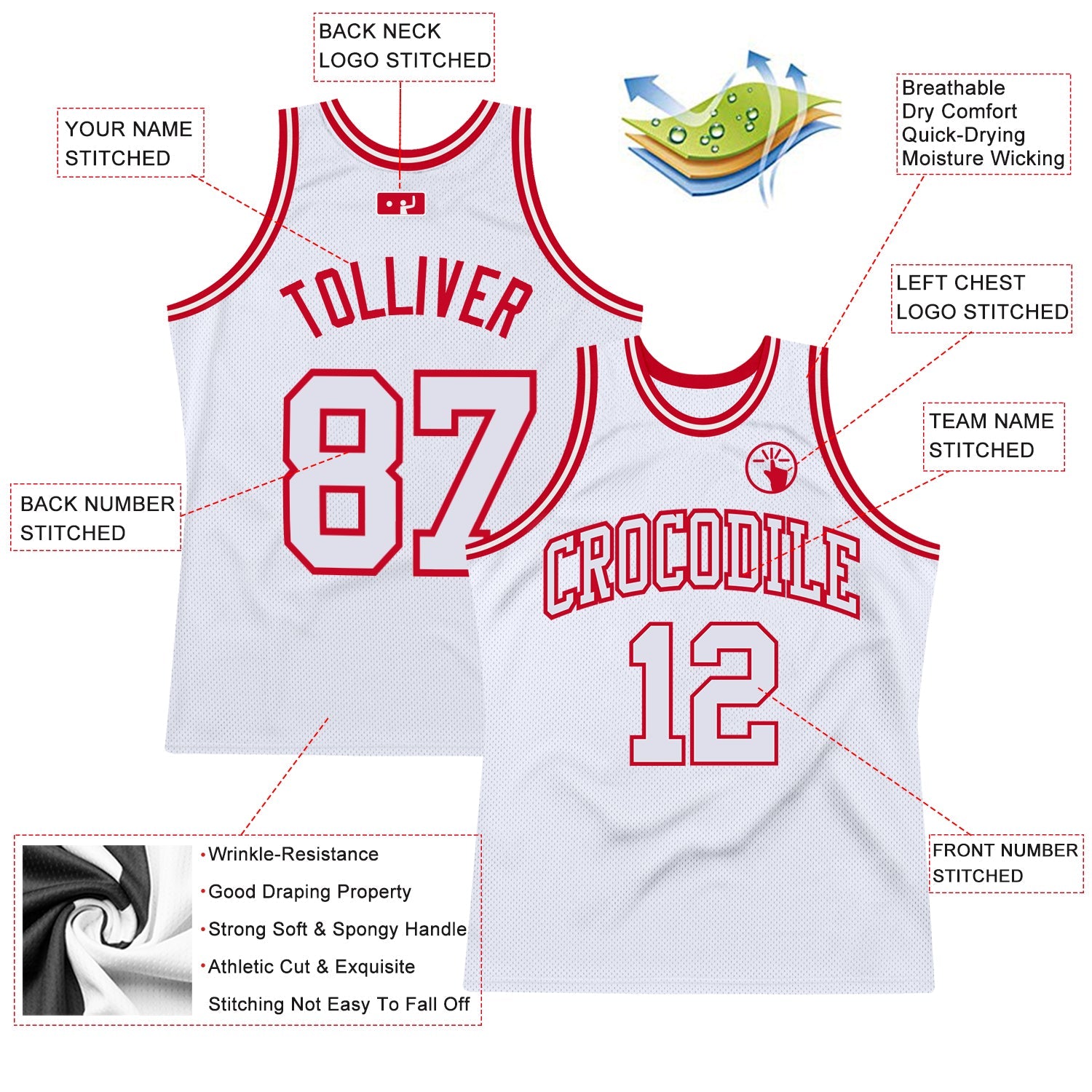 Custom White White-Red Authentic Throwback Basketball Jersey - Sky-Custom