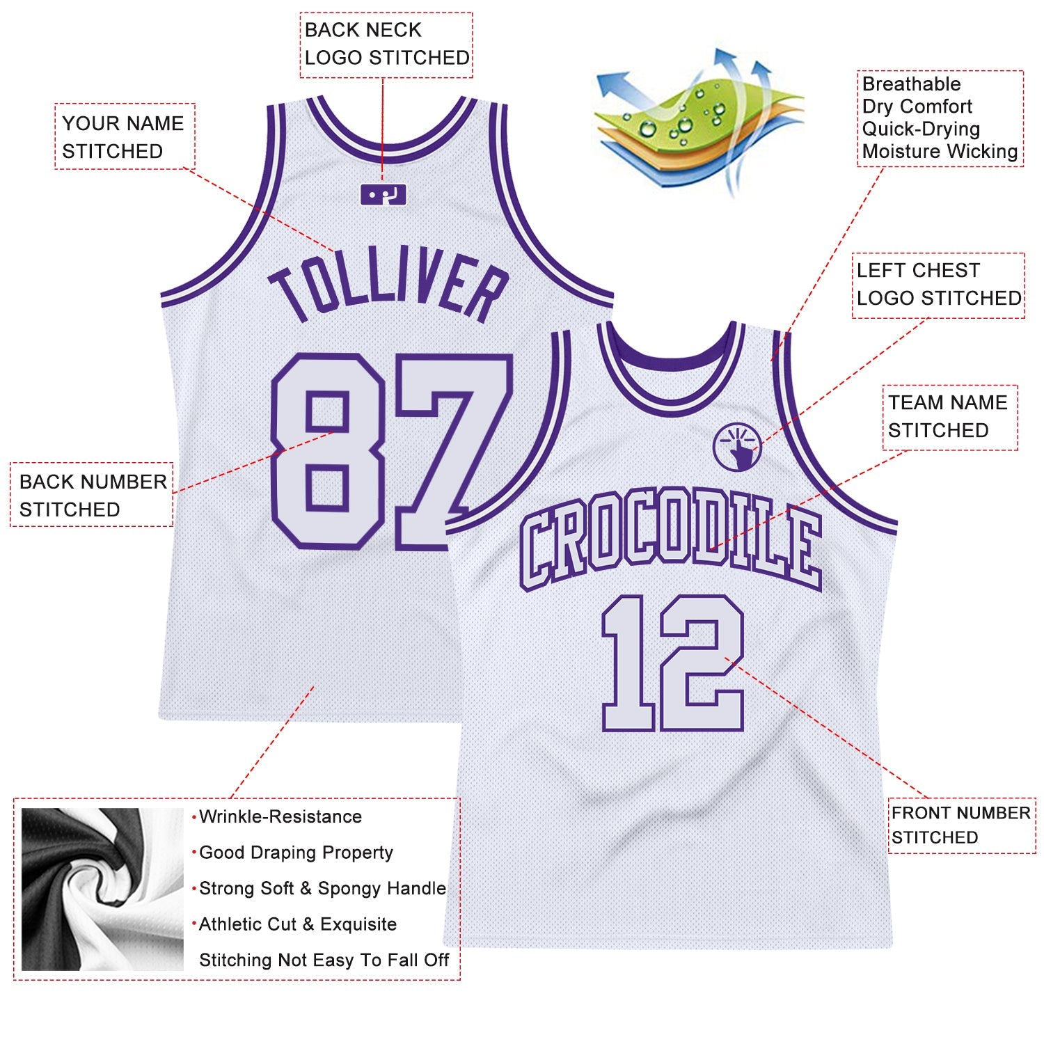 Custom White White-Purple Authentic Throwback Basketball Jersey - Sky-Custom