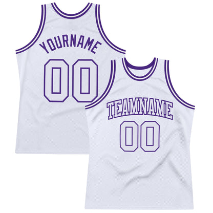 Custom White White-Purple Authentic Throwback Basketball Jersey - Sky-Custom