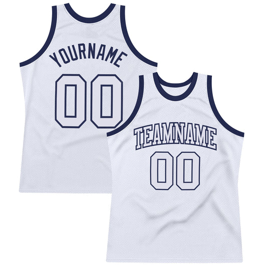 Custom White White-Navy Authentic Throwback Basketball Jersey - Sky-Custom
