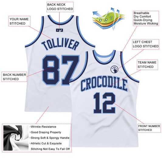 Custom White Navy-Light Blue Authentic Throwback Basketball Jersey - Sky-Custom