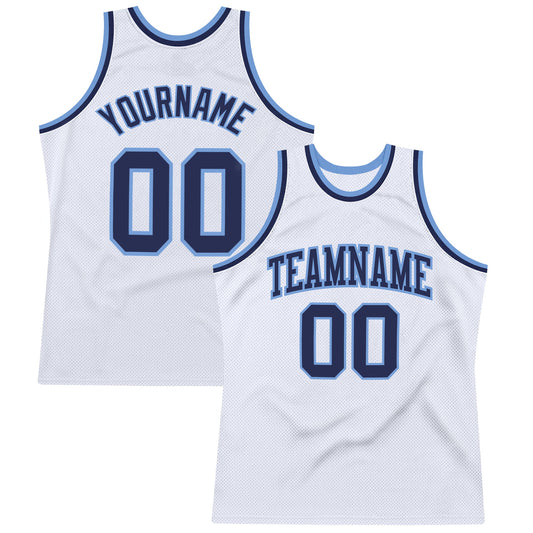 Custom White Navy-Light Blue Authentic Throwback Basketball Jersey - Sky-Custom