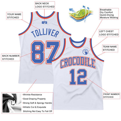 Custom White Blue-Orange Authentic Throwback Basketball Jersey - Sky-Custom