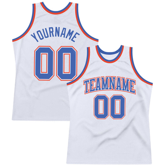 Custom White Blue-Orange Authentic Throwback Basketball Jersey - Sky-Custom