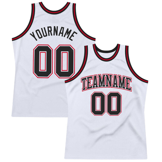 Custom White Black-Red Authentic Throwback Basketball Jersey - Sky-Custom