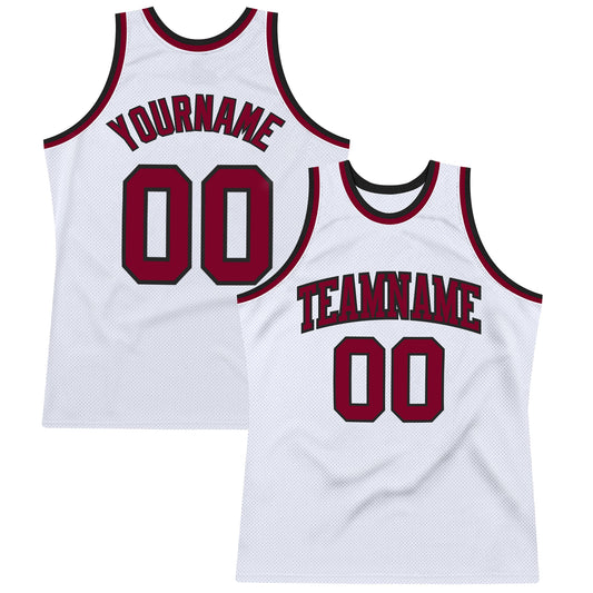 Custom White Maroon-Black Authentic Throwback Basketball Jersey - Sky-Custom