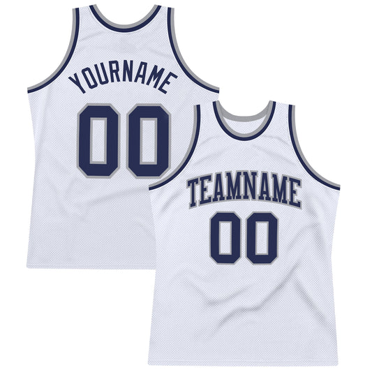 Custom White Navy-Gray Authentic Throwback Basketball Jersey - Sky-Custom
