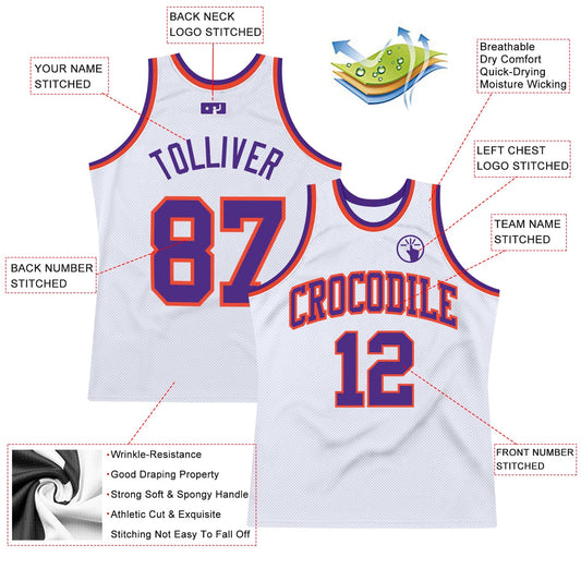Custom White Purple-Orange Authentic Throwback Basketball Jersey - Sky-Custom