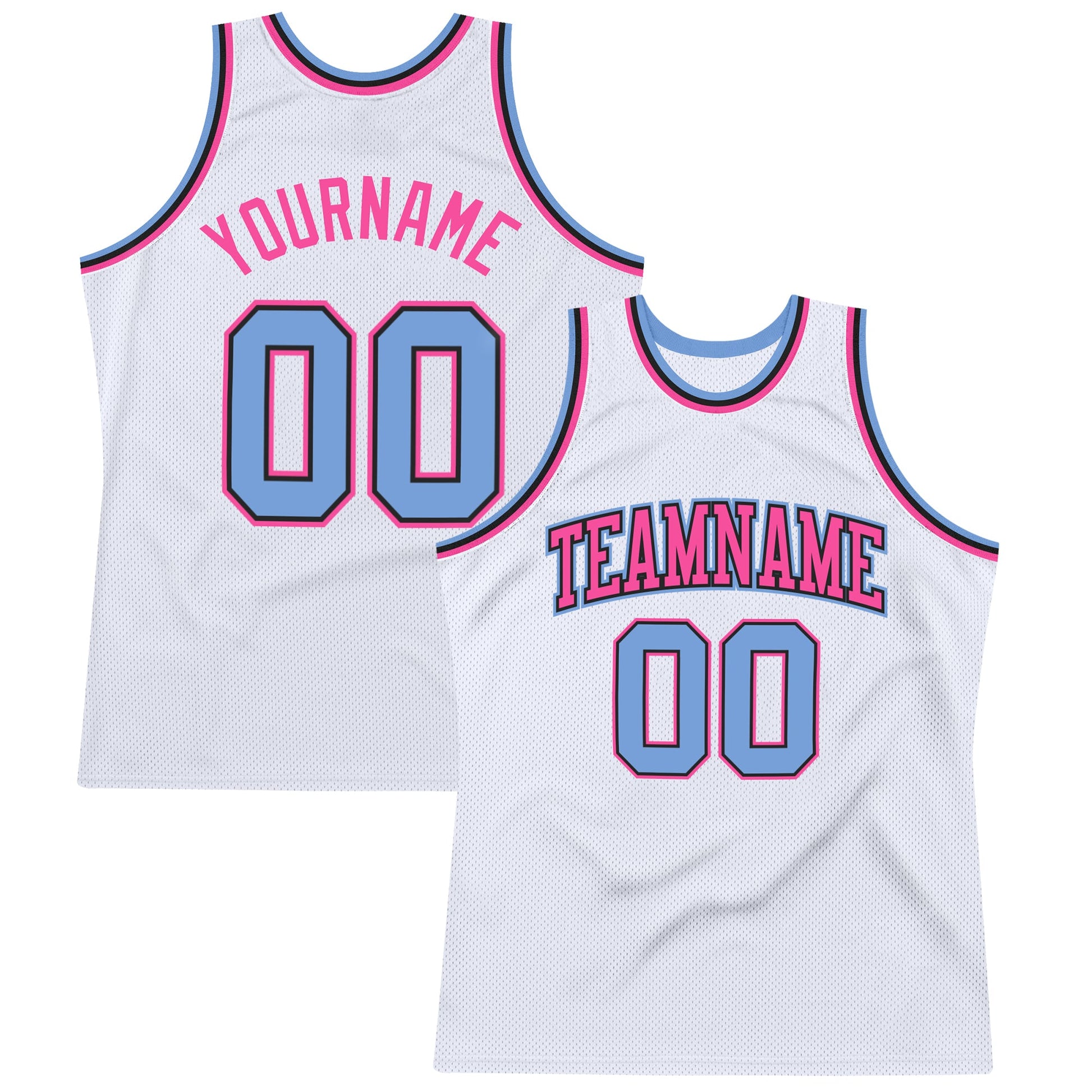 Custom White Light Blue-Pink Authentic Throwback Basketball Jersey - Sky-Custom