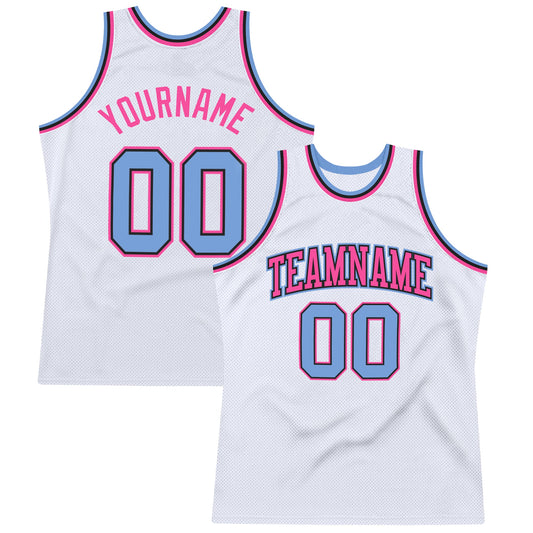 Custom White Light Blue-Pink Authentic Throwback Basketball Jersey - Sky-Custom