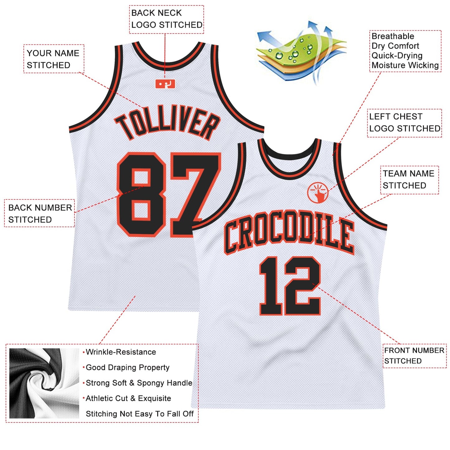 Custom White Black-Orange Authentic Throwback Basketball Jersey - Sky-Custom