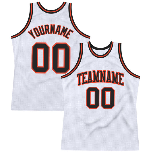 Custom White Black-Orange Authentic Throwback Basketball Jersey - Sky-Custom