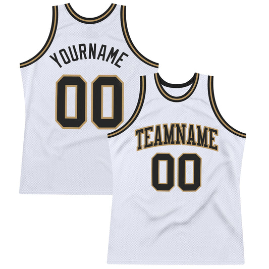 Custom White Black-Old Gold Authentic Throwback Basketball Jersey - Sky-Custom
