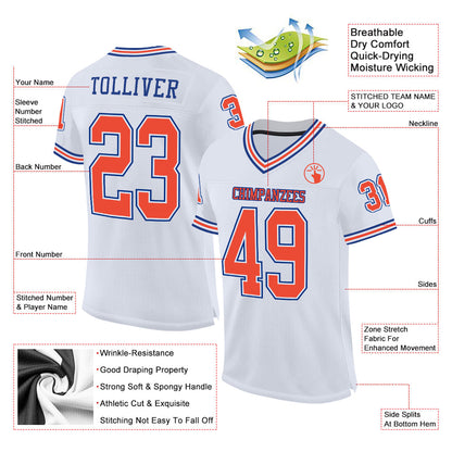 Custom White Orange-Royal Mesh Authentic Throwback Football Jersey - Sky-Custom