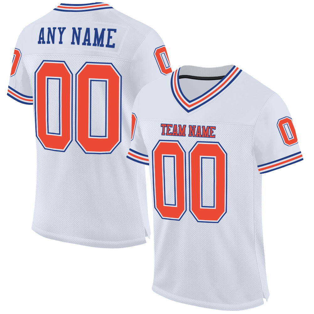 Custom White Orange-Royal Mesh Authentic Throwback Football Jersey - Sky-Custom