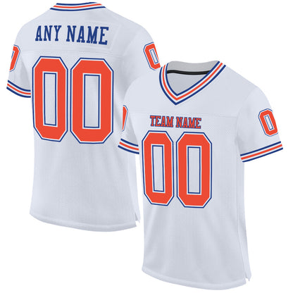 Custom White Orange-Royal Mesh Authentic Throwback Football Jersey - Sky-Custom