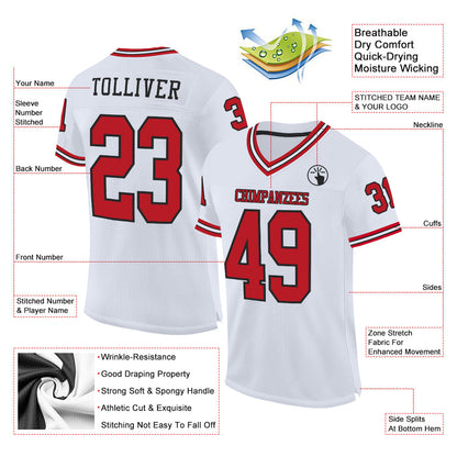 Custom White Red-Black Mesh Authentic Throwback Football Jersey - Sky-Custom